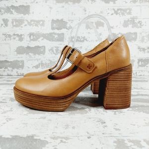 NEW Lucky Brand Tan Brown T-Strap Platform Mary Jane Block Heels H350
